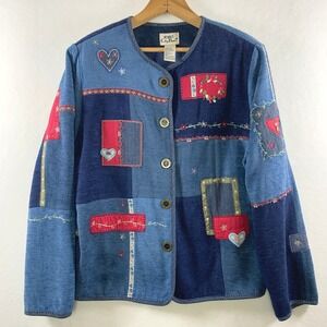 Vintage Womens‎ Patchwork Embroidered Button Jacket Oversized Boxy Cottage Folk